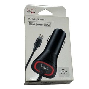 Verizon Vehicle Charger NIB Lightning Cable 9ft Coiled iPhone iPad